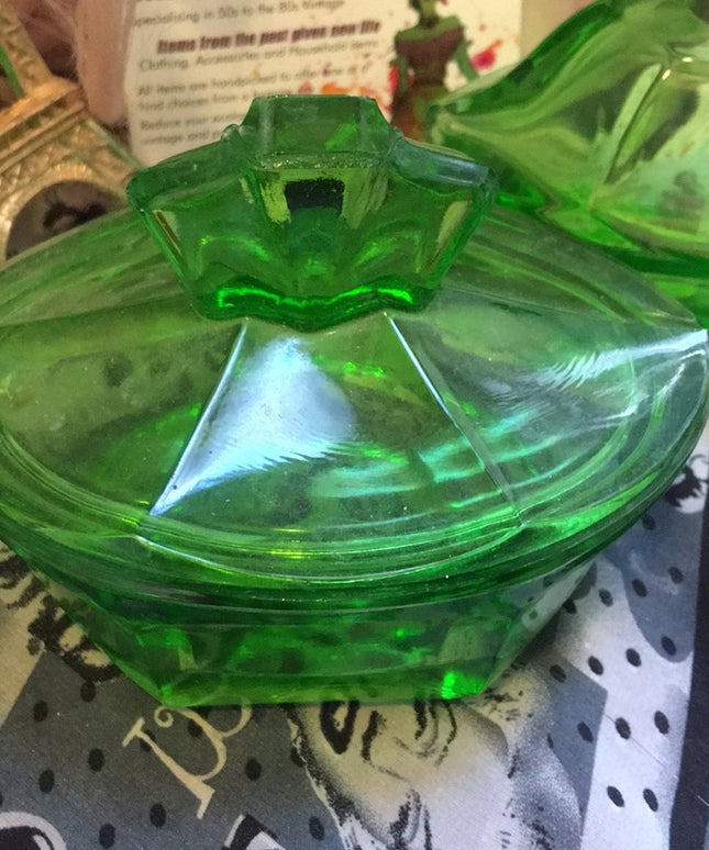 - Vintage Green Glass Bohemian Perfume atomizer & decanter crystal