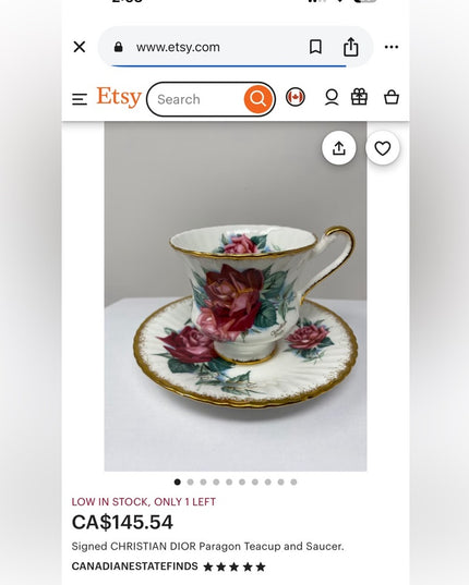 Vintage Christian Dior Floral Roses Paragon Teacup Set RARE