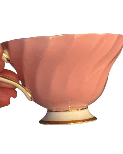 Pink Aynsley Tea Cup Saucer Set Pink Rose  Bone China Floral roses gold trim
