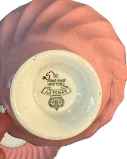 Pink Aynsley Tea Cup Saucer Set Pink Rose  Bone China Floral roses gold trim