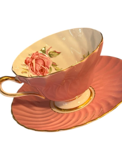 Pink Aynsley Tea Cup Saucer Set Pink Rose  Bone China Floral roses gold trim