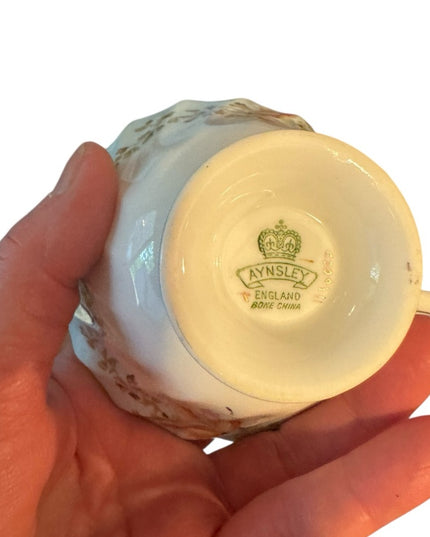 Aynsley Orchid Cup Saucer Blue Floral Spiral Fluted Footed Scalloped Gold RARE