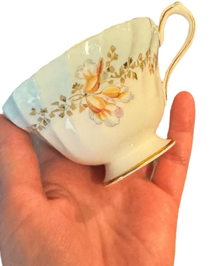 Aynsley Orchid Cup Saucer Blue Floral Spiral Fluted Footed Scalloped Gold RARE