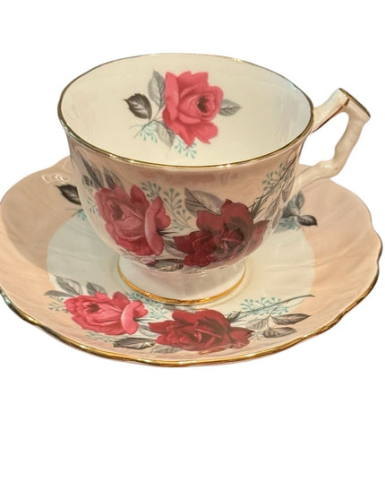 Lovely Vintage Aynsley Floral Teacup Roses and Saucer Set with Gold Trim