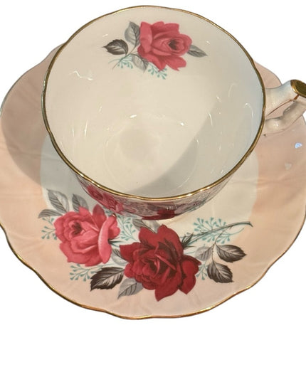 Lovely Vintage Aynsley Floral Teacup Roses and Saucer Set with Gold Trim