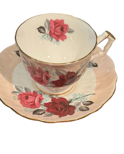 Lovely Vintage Aynsley Floral Teacup Roses and Saucer Set with Gold Trim