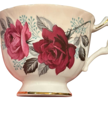 Lovely Vintage Aynsley Floral Teacup Roses and Saucer Set with Gold Trim