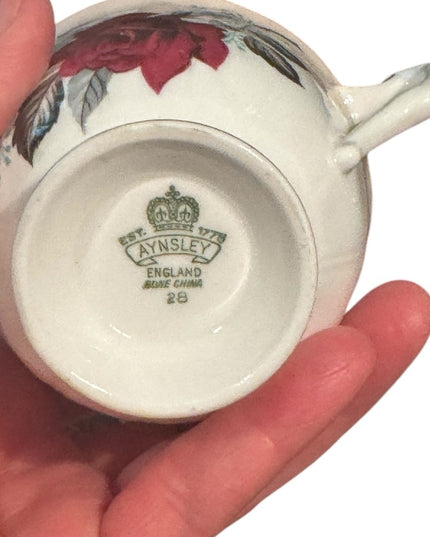 Lovely Vintage Aynsley Floral Teacup Roses and Saucer Set with Gold Trim