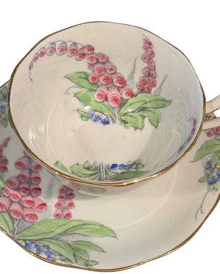 ROYAL ALBERT Antique floral FOXGLOVE Tea Cup & Saucer bone china RARE