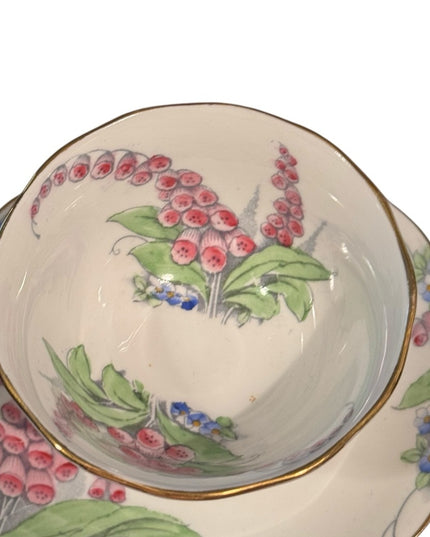 ROYAL ALBERT Antique floral FOXGLOVE Tea Cup & Saucer bone china RARE