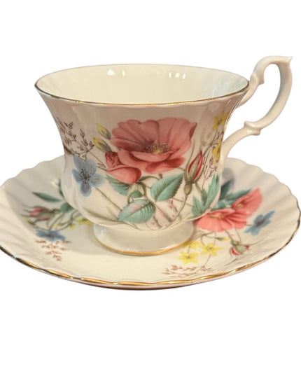 Vintage Flowers Royal Albert Floral Teacup and Saucer Set