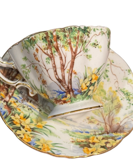 Vintage Hammersley Lorna Doone Bone China Teacup & Saucer Set floral trees