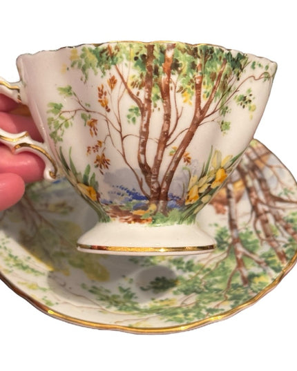 Vintage Hammersley Lorna Doone Bone China Teacup & Saucer Set floral trees