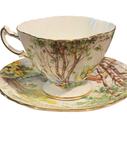 Vintage Hammersley Lorna Doone Bone China Teacup & Saucer Set floral trees