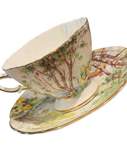 Vintage Hammersley Lorna Doone Bone China Teacup & Saucer Set floral trees