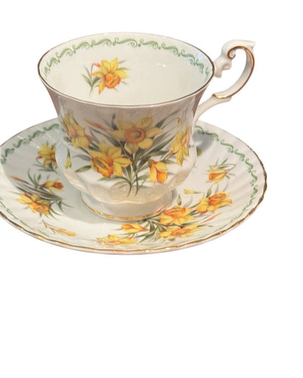 Queens Rosina Tea Cup and Saucer Yellow Daffodil Floral Tea Cups Vintage