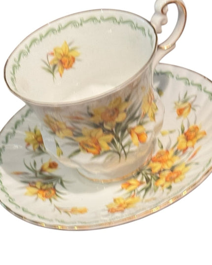 Queens Rosina Tea Cup and Saucer Yellow Daffodil Floral Tea Cups Vintage