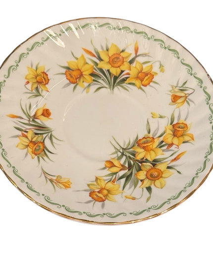 Queens Rosina Tea Cup and Saucer Yellow Daffodil Floral Tea Cups Vintage