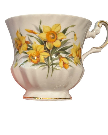 Queens Rosina Tea Cup and Saucer Yellow Daffodil Floral Tea Cups Vintage