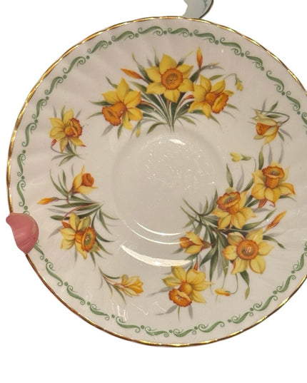 Queens Rosina Tea Cup and Saucer Yellow Daffodil Floral Tea Cups Vintage