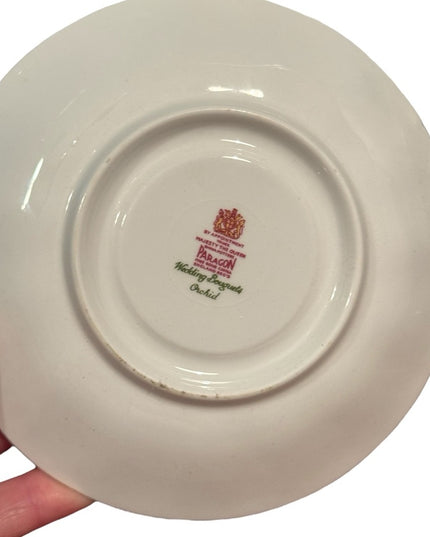 Paragon Teacup & Saucer Wedding Bouquets Orchid Flower Pattern floral bone