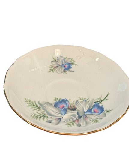 COLCLOUGH CHINA TEA CUP SAUCER Pale Blue IRIS/IRISES GOLD Ridgway Potteries 8101