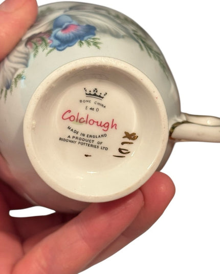 COLCLOUGH CHINA TEA CUP SAUCER Pale Blue IRIS/IRISES GOLD Ridgway Potteries 8101
