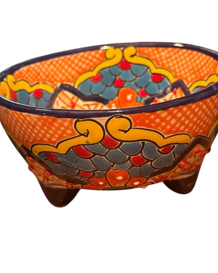 Talavera Mexican Pottery MultiColor Salsa Bowls with Legs Colorful Pottery SET 3