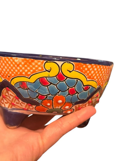 Talavera Mexican Pottery MultiColor Salsa Bowls with Legs Colorful Pottery SET 3