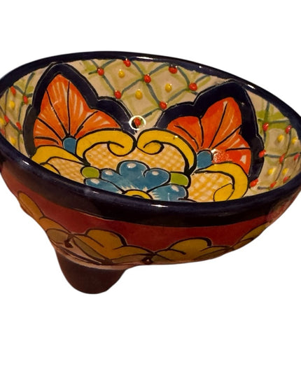 Talavera Mexican Pottery MultiColor Salsa Bowls with Legs Colorful Pottery SET 3