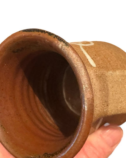 Handcrafted signed Brown Ceramic pottery Mug with Leaf Design