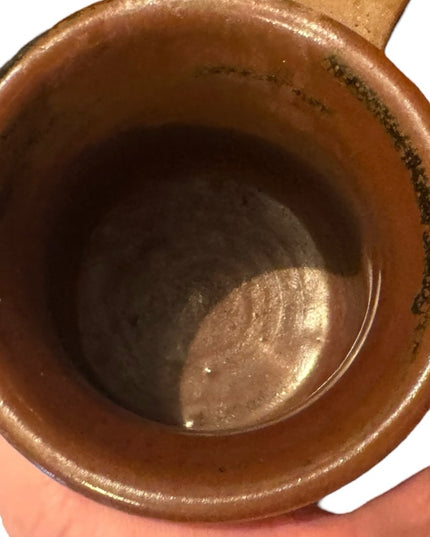 Handcrafted signed Brown Ceramic pottery Mug with Leaf Design