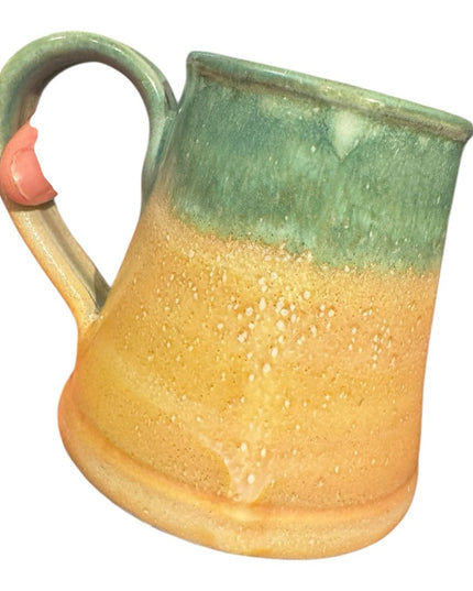 Handmade ceramic pottery sage Green and yellow Mug signed Barbados