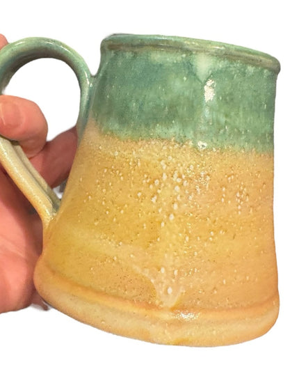 Handmade ceramic pottery sage Green and yellow Mug signed Barbados