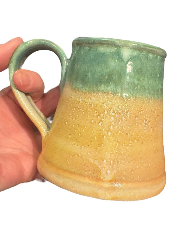 Handmade ceramic pottery sage Green and yellow Mug signed Barbados
