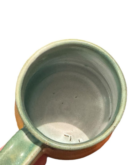 Handmade ceramic pottery sage Green and yellow Mug signed Barbados