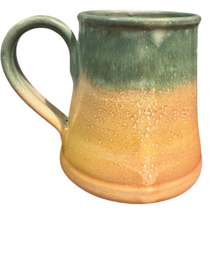 Handmade ceramic pottery sage Green and yellow Mug signed Barbados