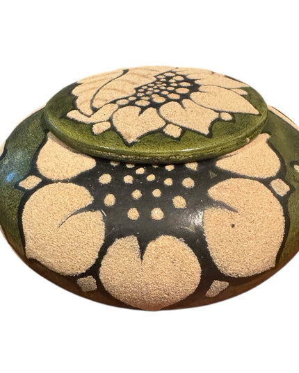 Artistic Handmade Pottery Ceramic Sage Green Urn Trinket Floral Design