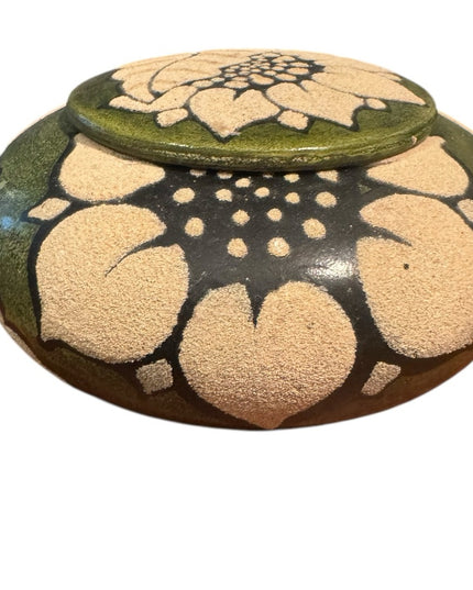 Artistic Handmade Pottery Ceramic Sage Green Urn Trinket Floral Design