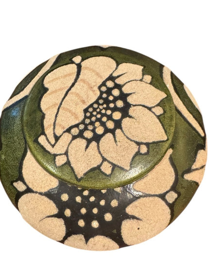 Artistic Handmade Pottery Ceramic Sage Green Urn Trinket Floral Design