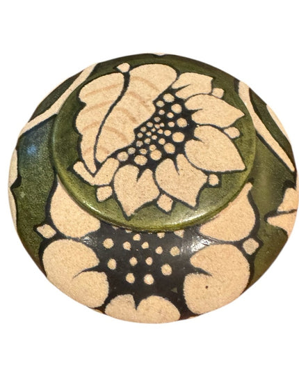 Artistic Handmade Pottery Ceramic Sage Green Urn Trinket Floral Design