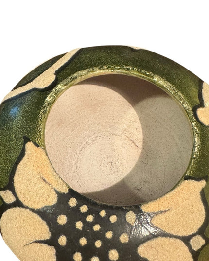 Artistic Handmade Pottery Ceramic Sage Green Urn Trinket Floral Design