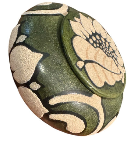 Artistic Handmade Pottery Ceramic Sage Green Urn Trinket Floral Design