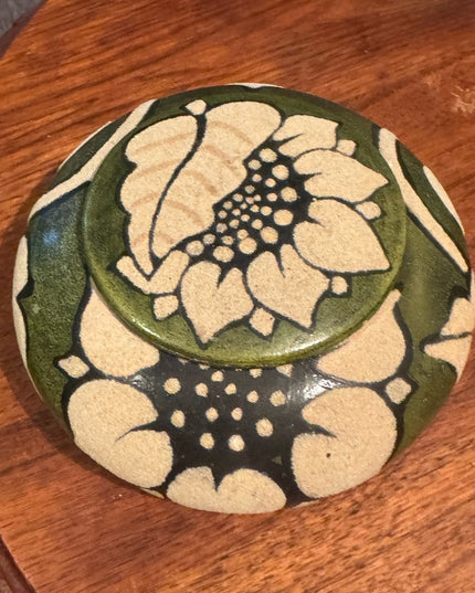 Artistic Handmade Pottery Ceramic Sage Green Urn Trinket Floral Design