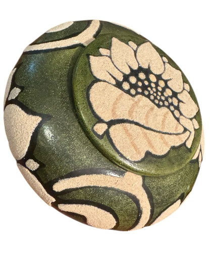 Artistic Handmade Pottery Ceramic Sage Green Urn Trinket Floral Design