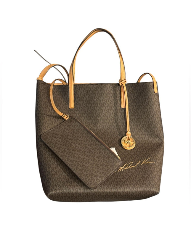Michael Kors Brown and Tan Monogram Hayley LG Tote Set NWOT