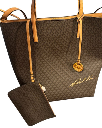 Michael Kors Brown and Tan Monogram Hayley LG Tote Set NWOT