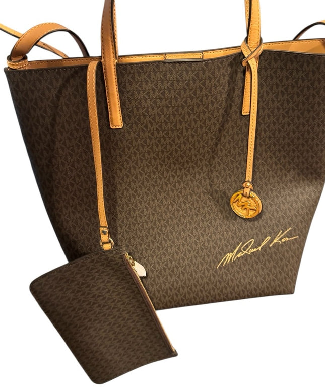 Michael Kors Brown and Tan Monogram Hayley LG Tote Set NWOT