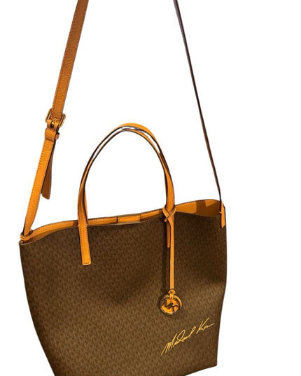 Michael Kors Brown and Tan Monogram Hayley LG Tote Set NWOT