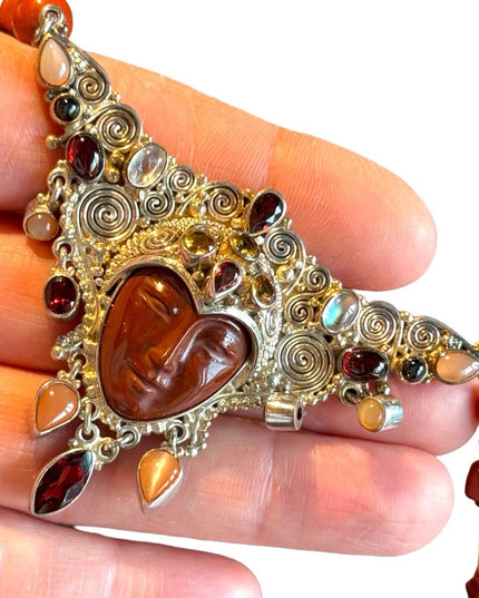 RARE Sajen 925 sterling silver 925 Gemstone fancy goddess necklace